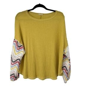 Hummingbird Basket Weave Eyelet Sleeves Thermal Top